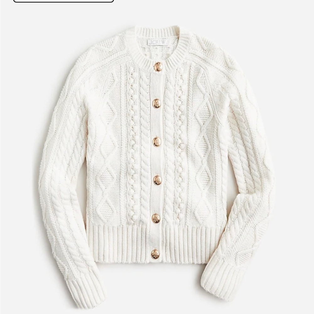 J Crew White Cardigan with Gold Buttons